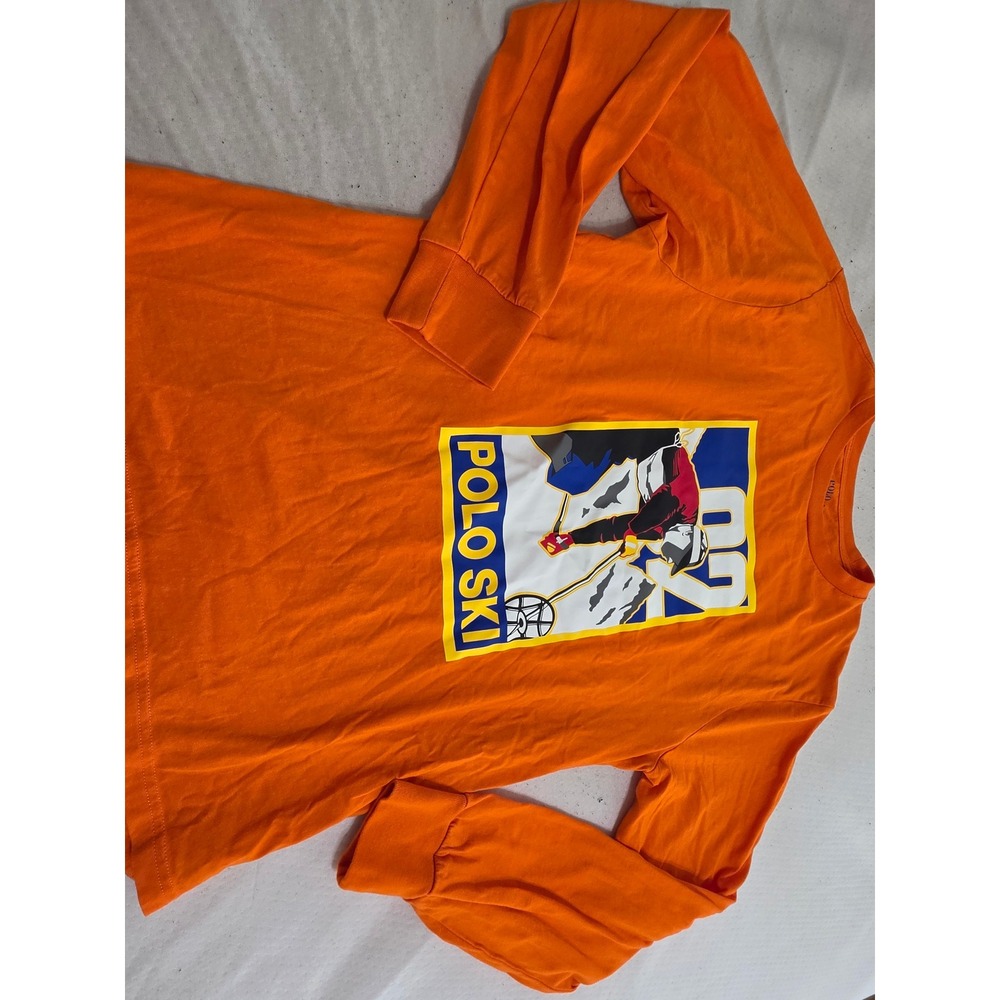 Polo Ralph Lauren Orange Polo Ski 92 Graphic Long Sleeve Shirt Boys XL 18-20